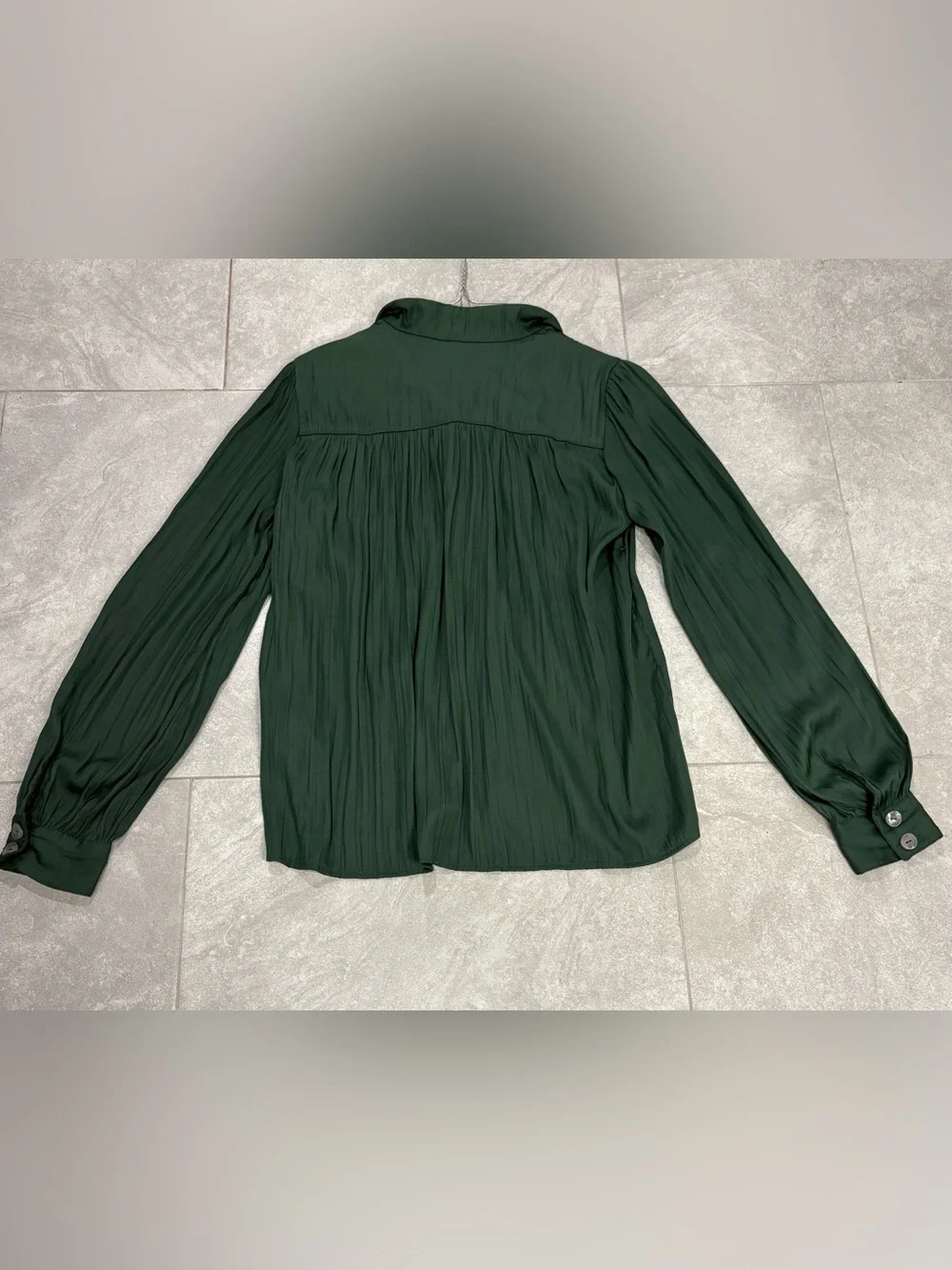 Anthropologie Dark Green Pleated Long Sleeve Blouse XS